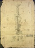 UV false-colour photograph Drawing in chalk, graphite and red chalk of the so-called Newdigate candelabra with rich ornamental decoration, birds and many figures