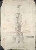 Auflichtaufnahme In Kreide, Graphit und Rötel gefertigte Zeichnung des sogenannten Newdigate-Kandelaber mit reichem Ornamentschmuck und umfangreichem Figurenpersonal
