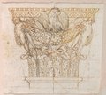 Infrarot-Falschfarben-Aufnahme Kapitell mit geflügelten Genien, Girlande und Adler aus dem Palazzo Massimo in Rötel über schwarzer Kreide gefertigt
