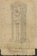 UV false-colour photograph Perspective pen, chalk and graphite drawing of the so-called Albano Altar, decorated with pilasters and columns