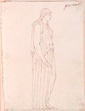 Infrared false-colour photograph Pen and ink drawing of a female robed figure in profile, holding a bowl from, the Giustiniani Collection