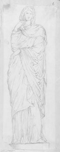 Infrared reflectance photograph Standing female robed figure in the pose of a Pudicitia, drawn with black chalk