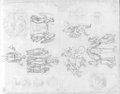 Infrarotreflektografie Kleinteilige Rötelzeichnung mit verschiedenen mythologischen Szenen, Figuren, Köpfe und Ornamente