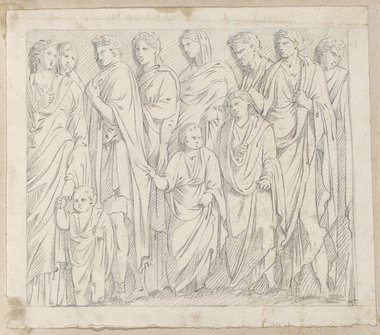 Visible reflectance photograph Procession of figures drawn in black chalk, with two rows of figures of different ages closely spaced in the foreground and background, from the southern frieze of the Ara Pacis