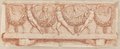 Auflichtaufnahme Mit Rötel gezeichnetes Relief eines Girlandensarkophages mit Eroten und Porträtbüsten