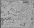 UV reflectance photograph Perspective drawing of a reclining corbel with seahorse motif, drawn in black chalk