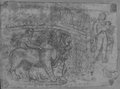 UV-Reflektografie Tiefenräumlich ausgearbeitete Rötelzeichnung des  Löwensarkophag aus dem Palazzo Savelli daneben ein Knabe mit einem Hasen