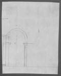 Infrarotreflektografie Grobe, mit schwarzer Kreide gefertigte architektonische Skizze eines Rundbogens mit Kämpfer und Säule