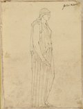 UV false-colour photograph Pen and ink drawing of a female robed figure in profile, holding a bowl from, the Giustiniani Collection