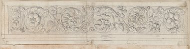 Visible reflectance photograph Black chalk drawing of a frieze of wavy vines and flowers