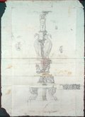 Infrarot-Falschfarben-Aufnahme In Kreide, Graphit und Rötel gefertigte Zeichnung des sogenannten Newdigate-Kandelaber mit reichem Ornamentschmuck und umfangreichem Figurenpersonal
