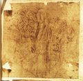 Durchlicht-Aufnahme Rötelzeichnung vom Fragment eines Wannensarkophags mit Löwenkopf aus der Villa Albani