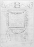 Infrared reflectance photograph Ash urn drawn in black chalk, depicting a portal and inscription panel, garland and genii