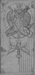 UV-Reflektografie Mit Feder und Kreide gezeichneter Entwurf für die mit Wappen geschmückte zentrale Stele an der Piazza dei Cavalieri di Malta in Rom