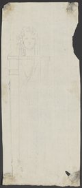 Auflichtaufnahme Skizze eines länglichen Pfeilers mit Prankenfüßen und Hermendekor in schwarzer Kreide gezeichnet