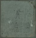 UV-Fluoreszenz-Aufnahme Kreidezeichnung von zwei Soldaten, darunter Viktorien-Girlanden-Fries mit zwei Viktorienfiguren aus Piranesis Radierung der Marc-Aurel Säule