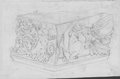 Infrarotreflektografie Tiefenräumliche Kreidezeichnung des Eckstücks eines Frieses mit Ranken-Eros und einer Stier opfernden Viktoria, aus den Farnesischen Gärten auf dem Palatin