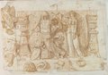 Infrarot-Falschfarben-Aufnahme Mit Rötel sehr detailreich gezeichnetes Relief mit geflügelter Viktoria und zahlreichen Trophäen aus der Domus Flavia auf dem Palatin
