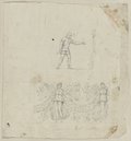 Auflichtaufnahme Kreidezeichnung von zwei Soldaten, darunter Viktorien-Girlanden-Fries mit zwei Viktorienfiguren aus Piranesis Radierung der Marc-Aurel Säule