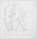 Infrared reflectance photograph Male back nude fighting with a lion, chalk drawing of the relief with Hercules fighting with a lion from Villa Medici