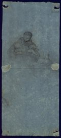 UV-Fluoreszenz-Aufnahme Rötelzeichnung des heiligen Antonius mit dem Christuskind und eine weitere, skizzenhafte Figur