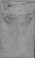 UV-Reflektografie Schwarze Kreidezeichnung mit Rötel-Details der sogenannten Stowe-Vase mit Eroten und Blattrankenschmuck und figürlichen Griffhenkeln
