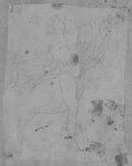 UV reflectance photograph Male dancing nude figure with widely spread arms and swinging shawl, drawn in black chalk