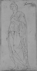 UV-Reflektografie Federzeichnung einer weiblichen stehenden Figur, der Flora Farnese, mit einem Kranz in der Hand