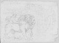 Infrarotreflektografie  Tiefenräumlich ausgearbeitete Rötelzeichnung des  Löwensarkophag aus dem Palazzo Savelli daneben ein Knabe mit einem Hasen
