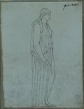 UV fluorescence photograph Pen and ink drawing of a female robed figure in profile, holding a bowl from, the Giustiniani Collection