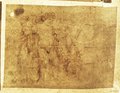 Durchlicht-Aufnahme Rötelzeichnung eines Reliefs mit zwei Eroten und Fackeln, Girlande und Maske aus der Villa Doria Pamphili