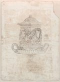 Infrarot-Falschfarben-Aufnahme Mit Rötel überarbeitete schwarze Kreidezeichnung der sogenannten  Lyde Browne-Vase in Frontalansicht mit detailreich ausgearbeitetem Bukranien- und Feston-Schmuck