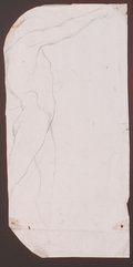 Infrarot-Falschfarben-Aufnahme Ausschnitthafte Zeichnung einer schreitenden männlichen Figur in Seitenansicht mit ausgestrecktem rechten Arm