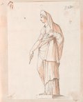 Infrared false-colour photograph Washed pen and chalk drawing of a standing Hygieia in side view, from the Mattei Collection